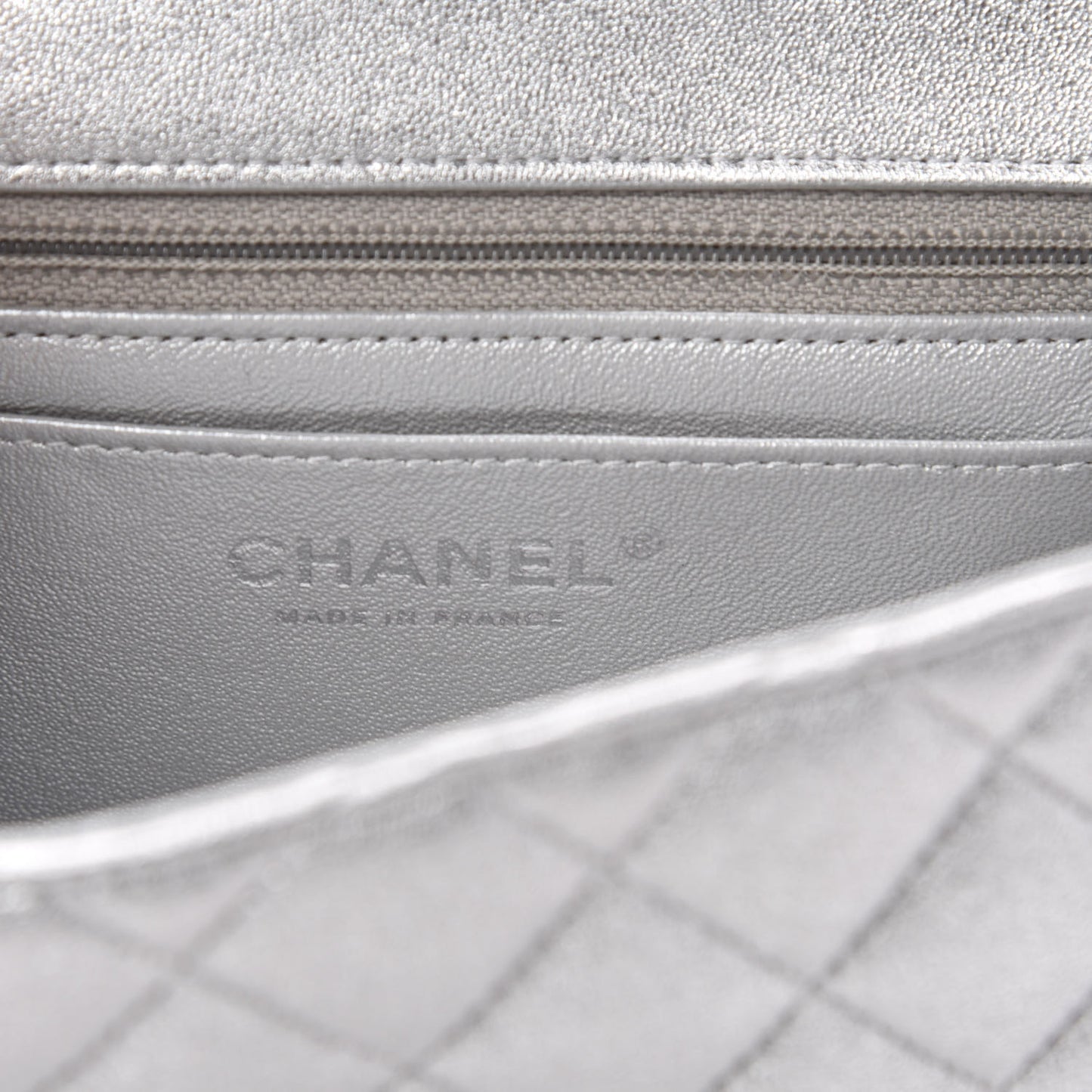 Metallic Lambskin Quilted Mini Square Flap Silver