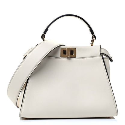 Fendi Vitello Seta Suede FF Mini Peekaboo Iconic Satchel Uovo Sigaro Marrone 1 of 4