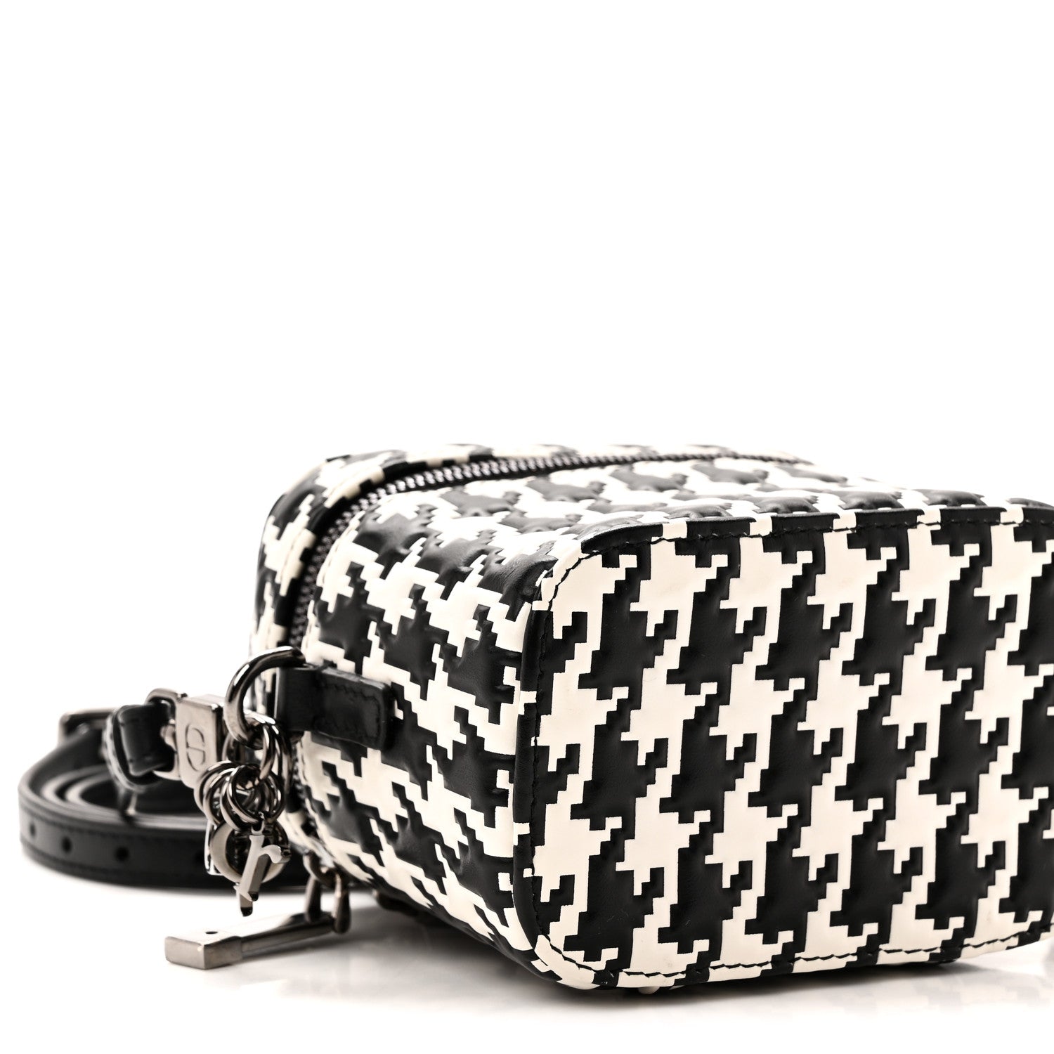Christian Dior Calfskin Macro Houndstooth Embossed Micro Lady Dior Vanity Case Black White 8 of 9