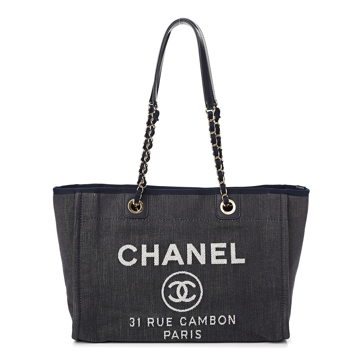 Chanel Denim Small Deauville Tote Dark Blue 1 of 9