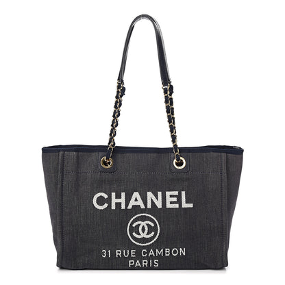 Chanel Denim Small Deauville Tote Dark Blue 1 of 9