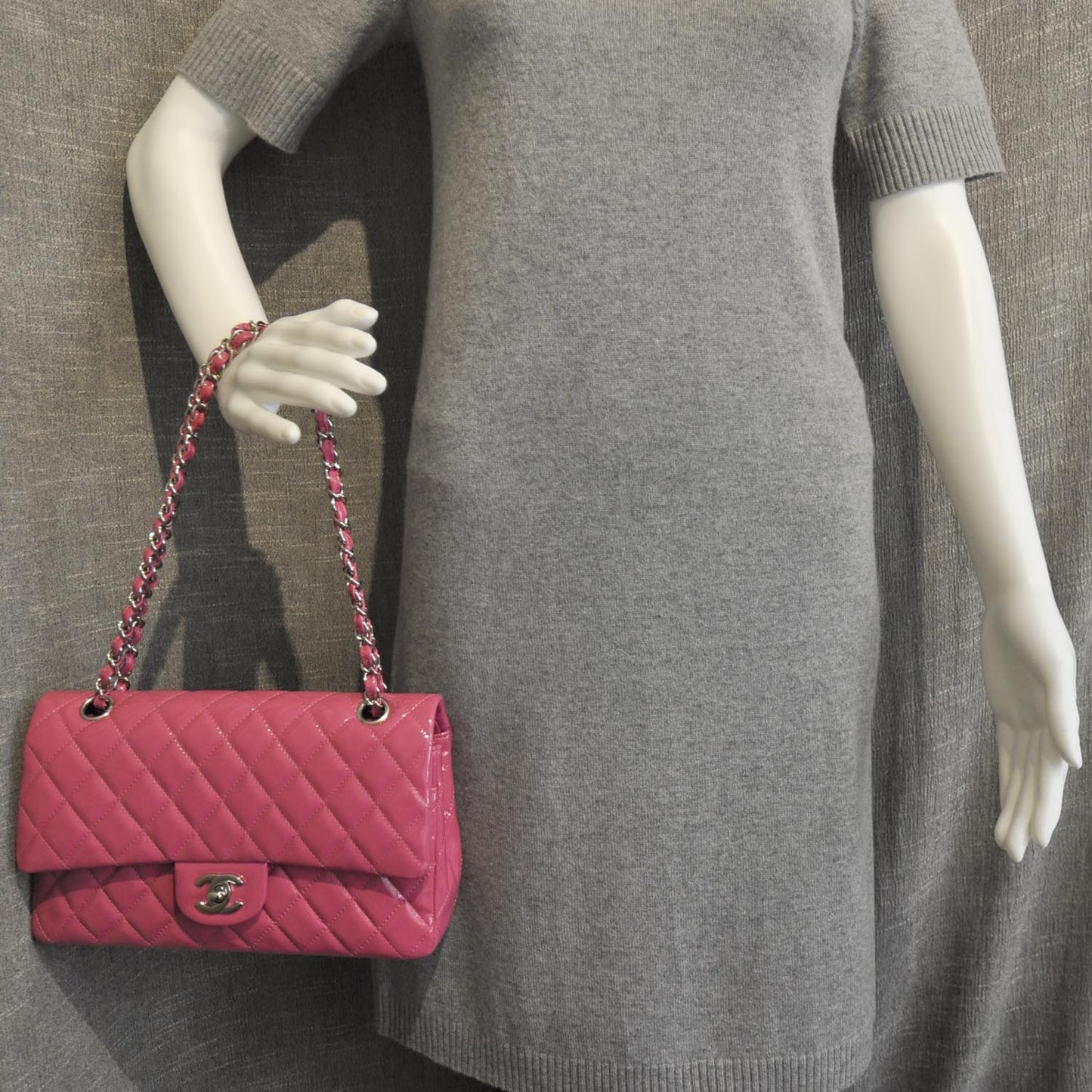 Patent Quilted Medium Double Flap Pink