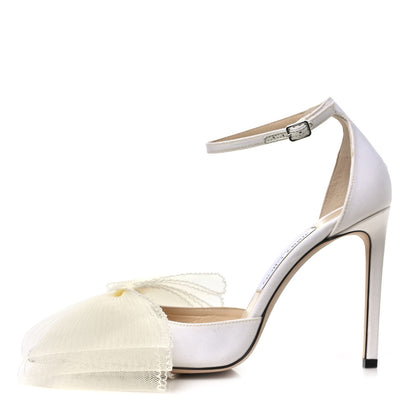 Jimmy Choo Satin Crystal Averly Bow 100 Pumps 39.5 Latte 1 of 9