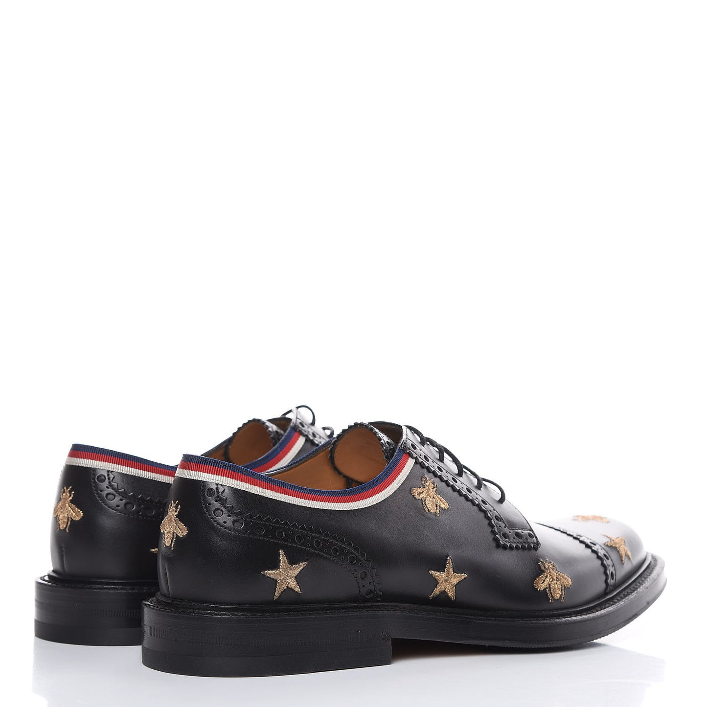 Calfskin Bee Star Embroidered Mens Captoe Derby Loafers 7 Black