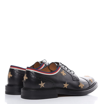 Gucci Calfskin Bee Star Embroidered Mens Captoe Derby Loafers 7 Black 4 of 10