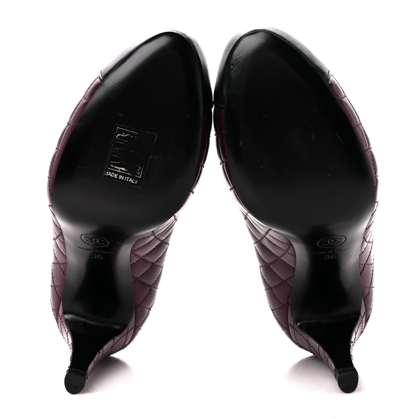 Lambskin Quilted CC Cap Toe Pumps 36 Burgundy Black