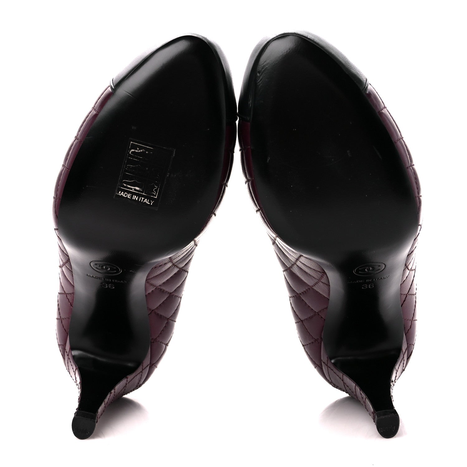 Chanel Lambskin Quilted CC Cap Toe Pumps 36 Burgundy Black 5 of 10