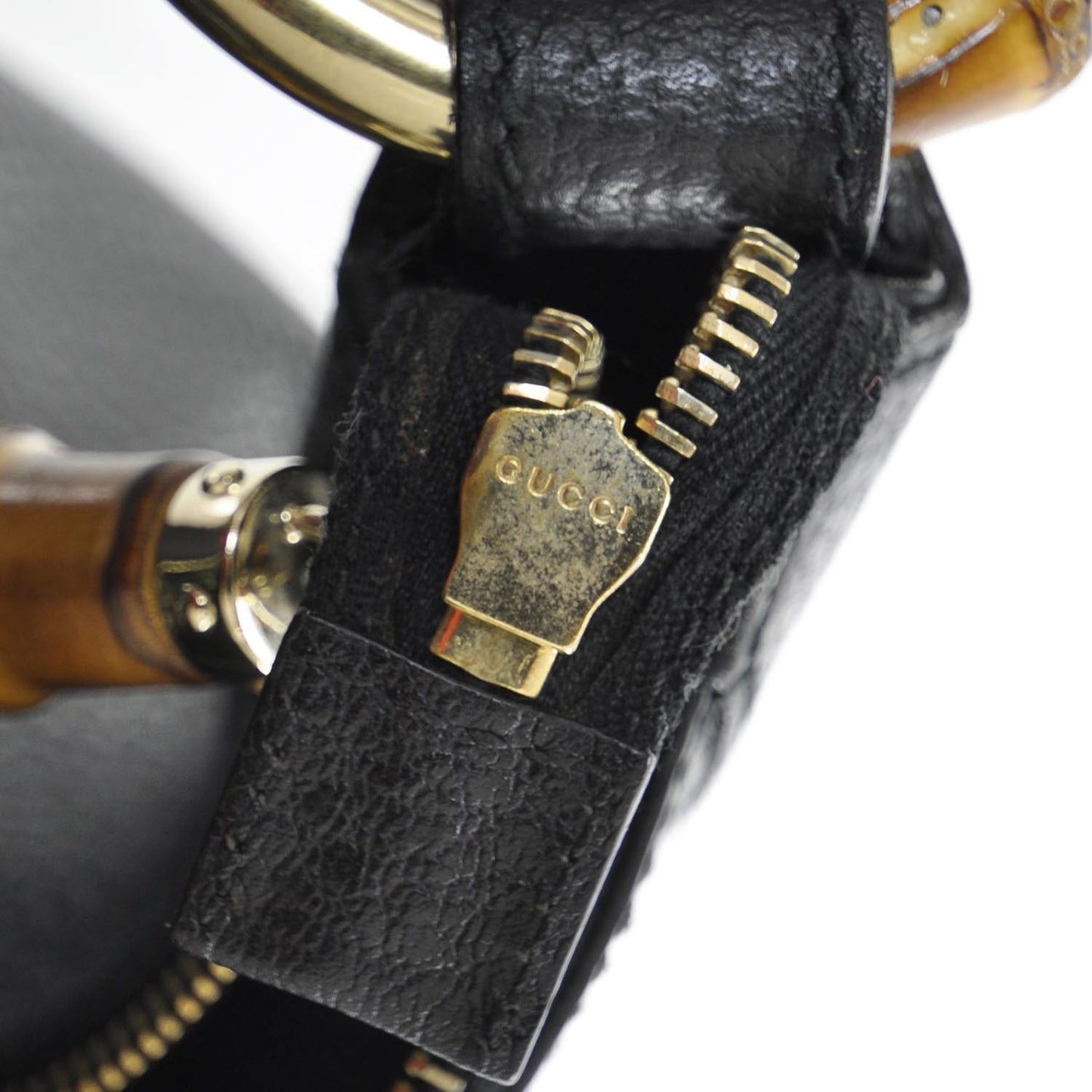 Leather Bamboo Ring Hobo Black