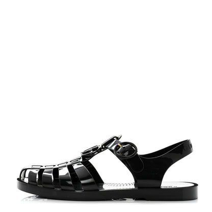 Gucci Shiny Rubber Double G Buckle Strap Sandals 38 Black 1 of 8