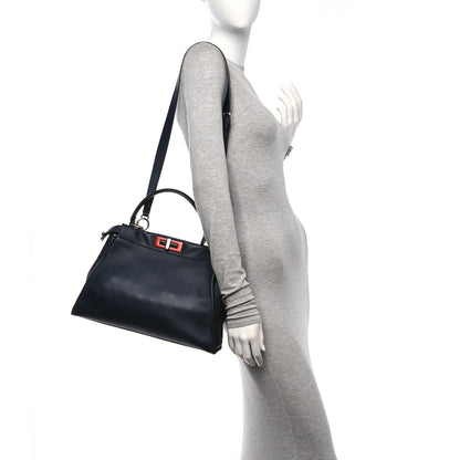 Fendi Vitello Seta Shiny Nappa Medium Peekaboo Iconic Satchel Blue Notte Ardesia 2 of 13