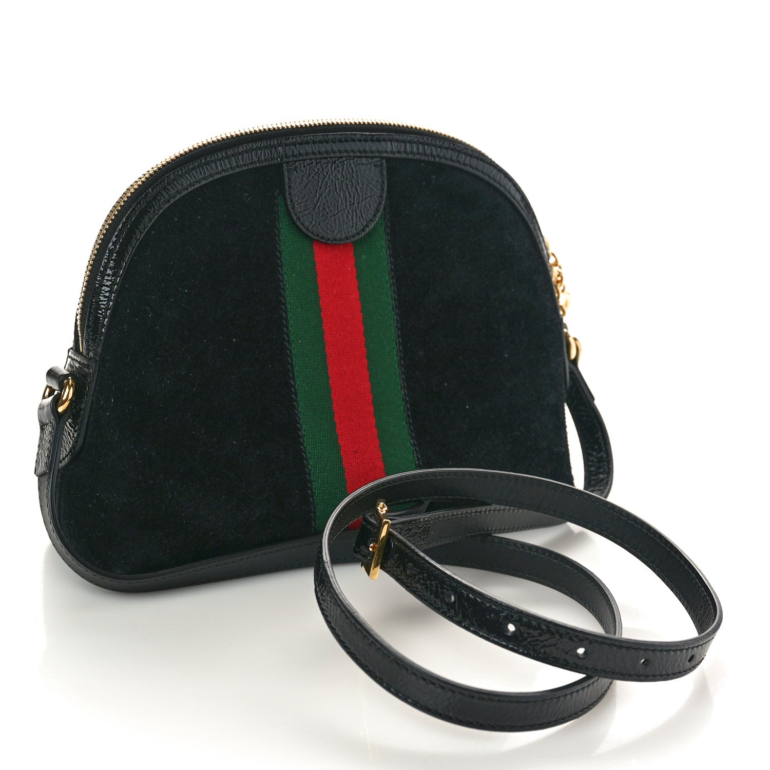 Gucci Suede Patent Web GG Small Ophidia Dome Shoulder Bag Black 2 of 10