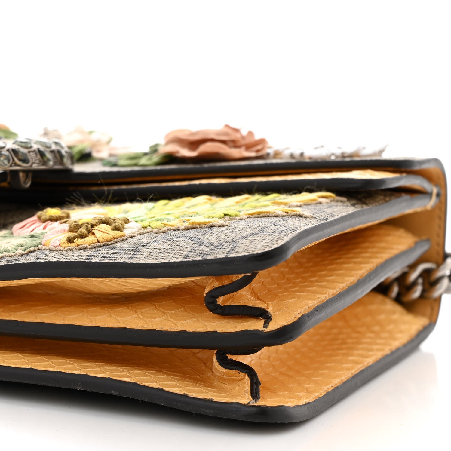 Gucci GG Supreme Monogram Snakeskin Flower Embroidered Medium Dionysus Shoulder Bag Beige Yellow 10 of 10