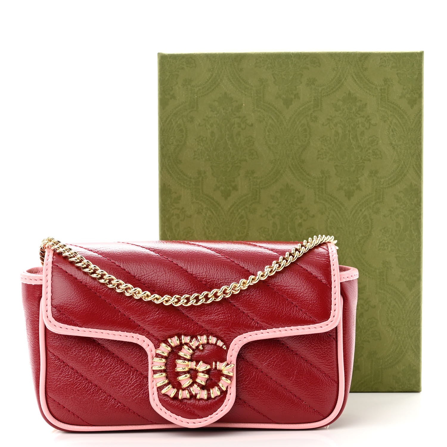 Gucci Azalea Calfskin Enamel Matelasse Diagonal Super Mini Torchon GG Marmont Shoulder Bag New Cherry Red Wild Rose 11 of 11
