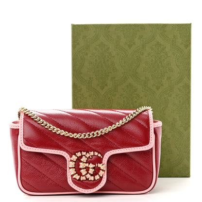 Gucci Azalea Calfskin Enamel Matelasse Diagonal Super Mini Torchon GG Marmont Shoulder Bag New Cherry Red Wild Rose 11 of 11