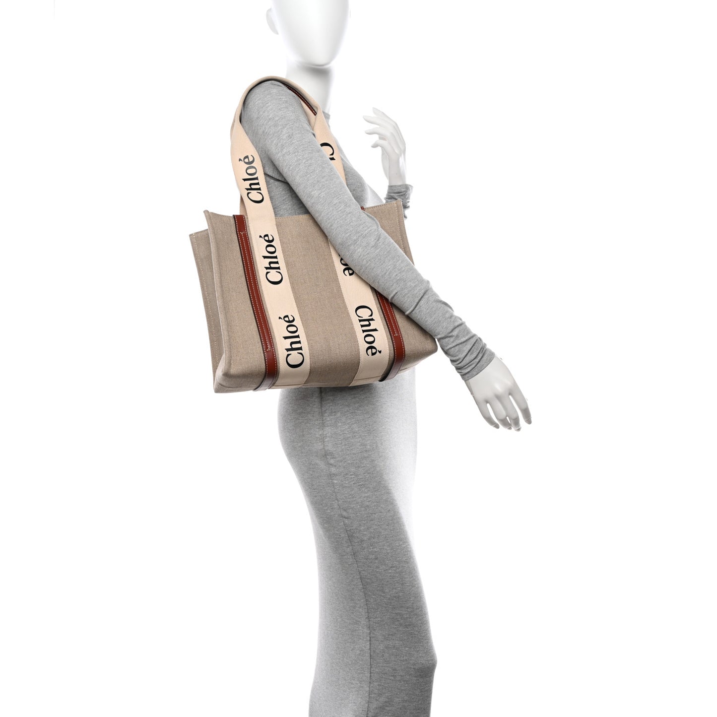 Cotton Calfskin Medium Woody Ribbon Tote White Brown
