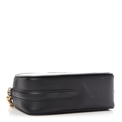 Fendi Glazed Fabric Vitello Century FF 1974 Stamp Patch Camera Case Mogano Panna Black 4 of 9