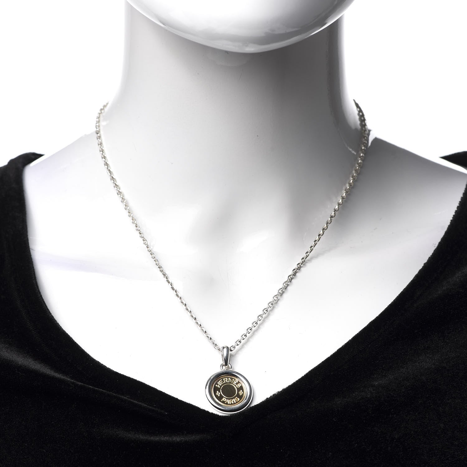 Hermes Sterling Silver 18K Yellow Gold Clou De Selle Pendant Necklace 2 of 5