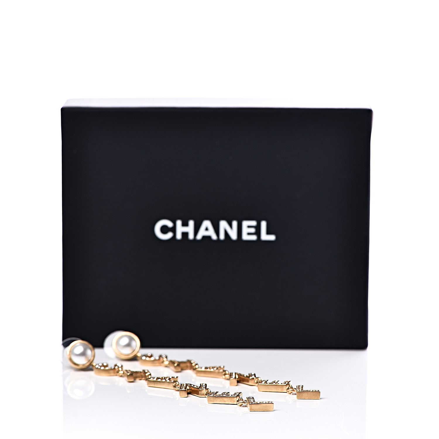 Chanel Crystal Pearl 90’s Icon Drop Letter Earrings Gold 5 of 5