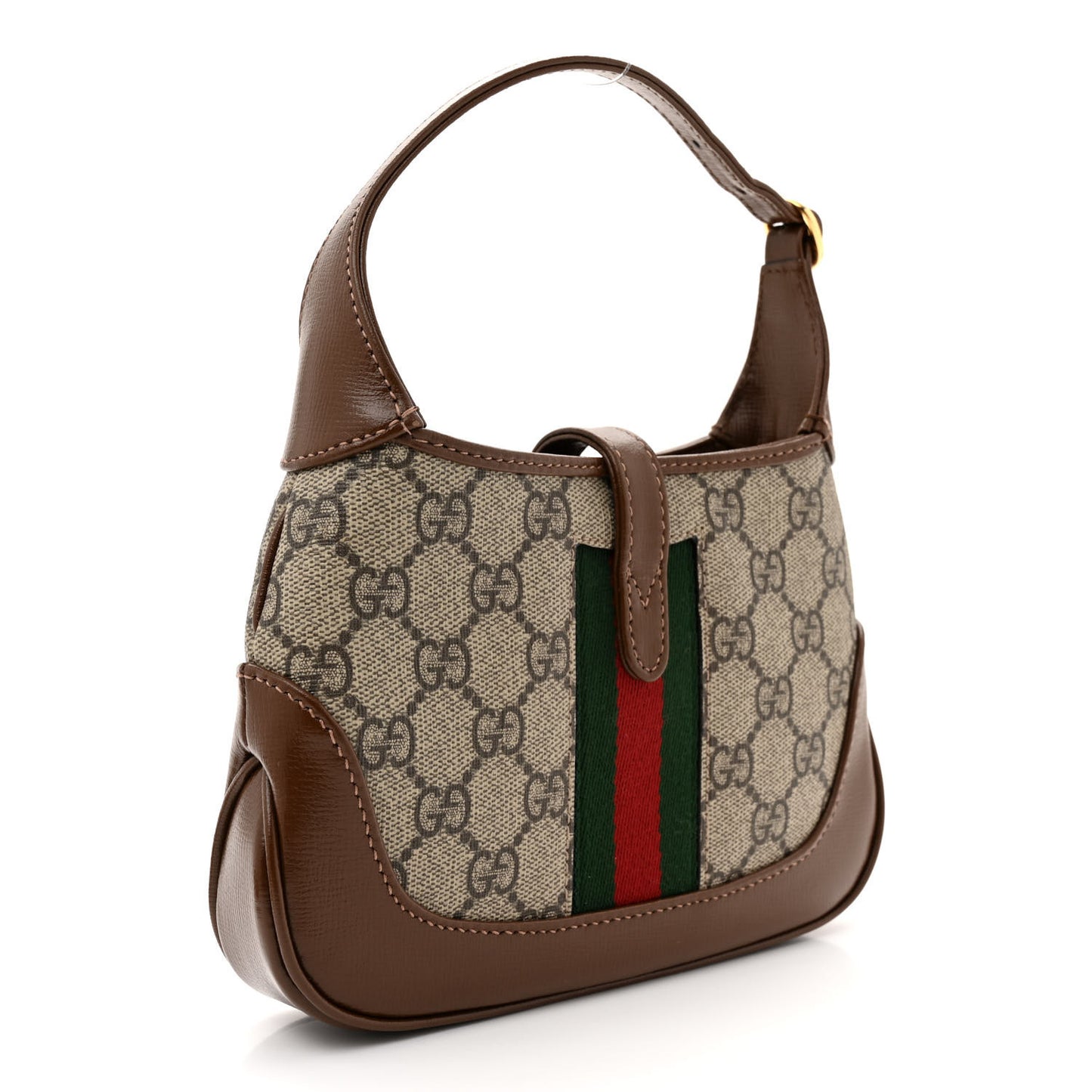 GG Supreme Monogram Azalea Calfskin Web Mini Jackie 1961 Hobo Beige Ebony Brown Sugar