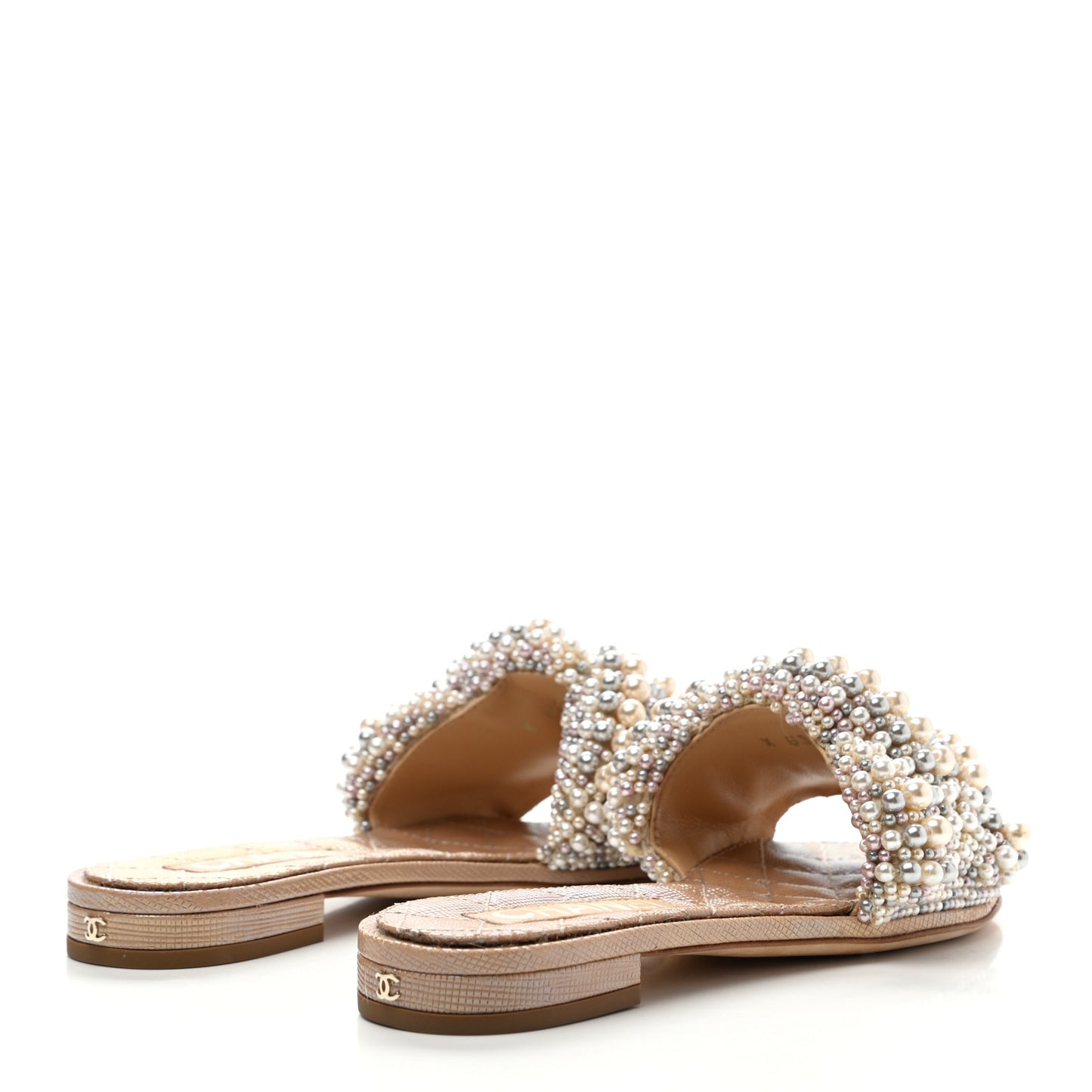 Fantasy Calfskin Pearl Cord CC Mules 35 Ivory