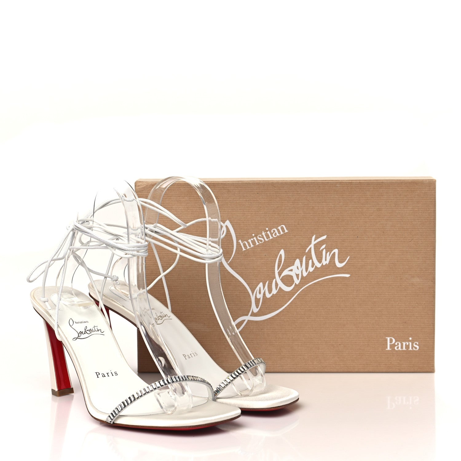 Christian Louboutin Crepe Satin Suede Condora Lacestrass 85 Sandals 38.5 Ivory 9 of 9