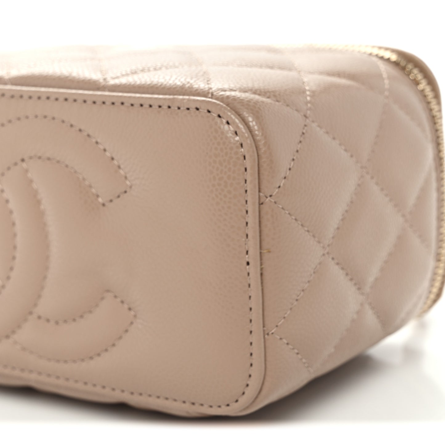 Caviar Quilted Small Vanity Case With Chain Dark Beige