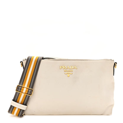 Prada Vitello Daino Zippered Shoulder Bag White 1 of 10