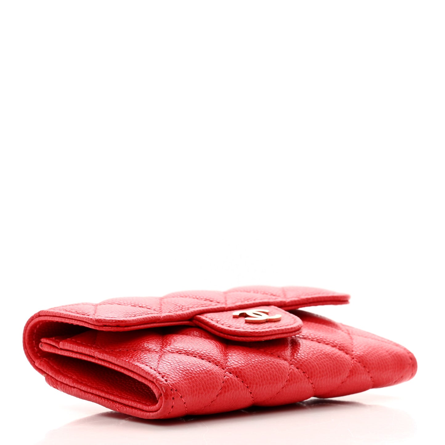 Caviar Quilted Flap Card Holder Wallet Red