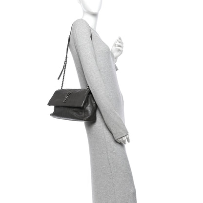 Saint Laurent Calfskin Crocodile Embossed Medium West Hollywood Monogram Fold-Over Grey 2 of 12