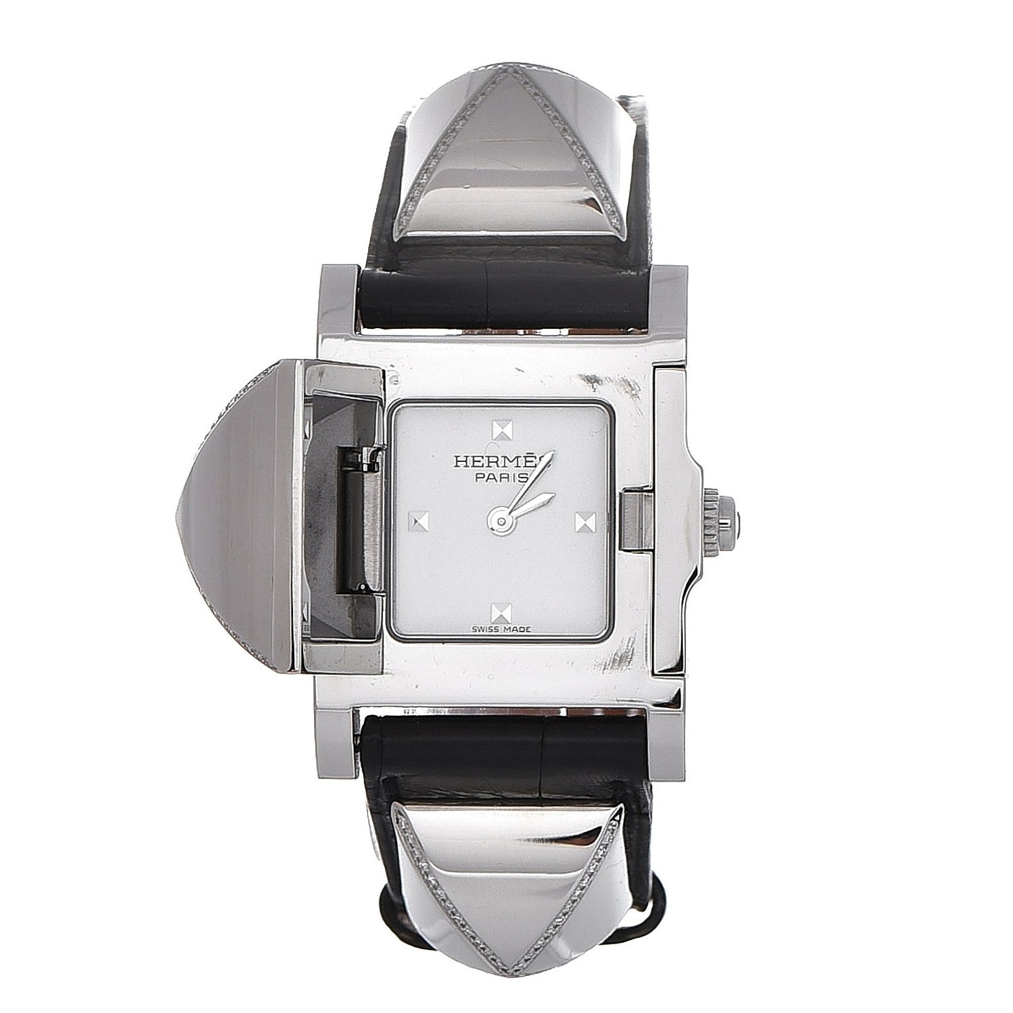 Stainless Steel Alligator Diamond 23mm Medor Quartz Watch Noir