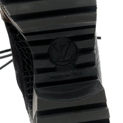 Louis Vuitton Suede Calfskin Crocodile Embossed Patent Monogram Laureate Platform Desert Boots 38 Black 6 of 8
