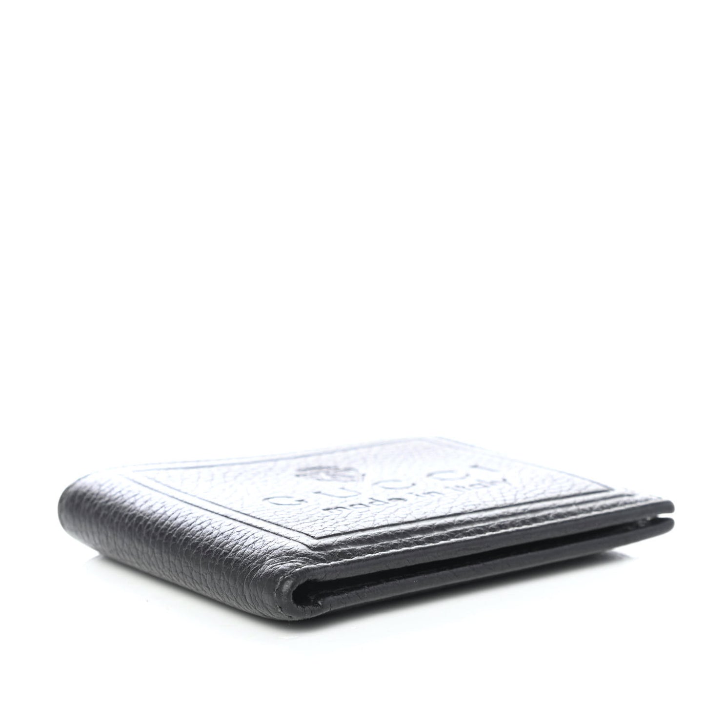 Pebbled Calfskin Bi-Fold Crest Wallet Black