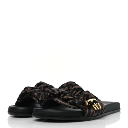 Fendi Satin FF Fendi Feel Slide Sandals 39 Tobacco Black 5 of 21