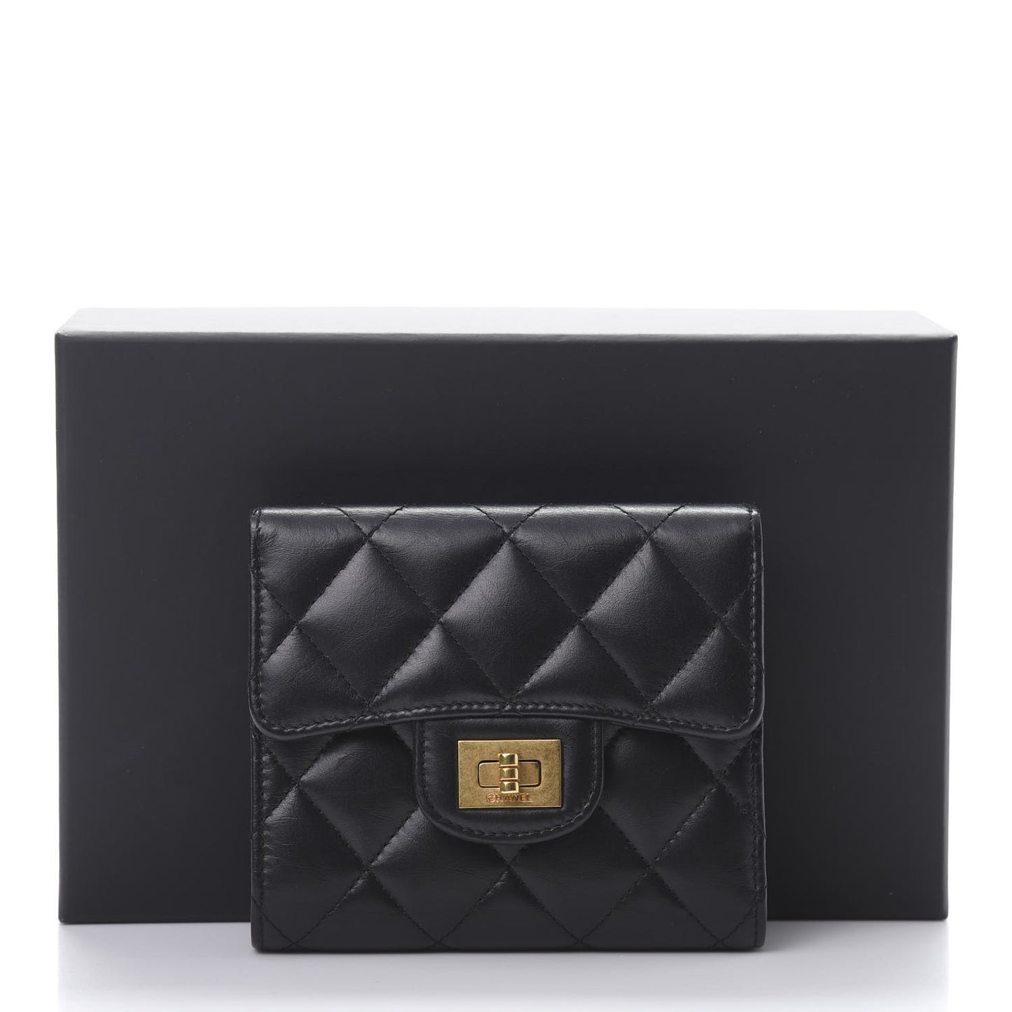 Aged Calfskin Quilted Reissue Compact Wallet Black