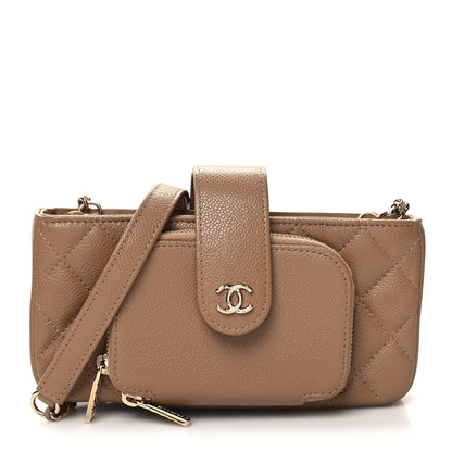Chanel Caviar Quilted Business Affinity Phone Holder With Chain Beige 1 of 13