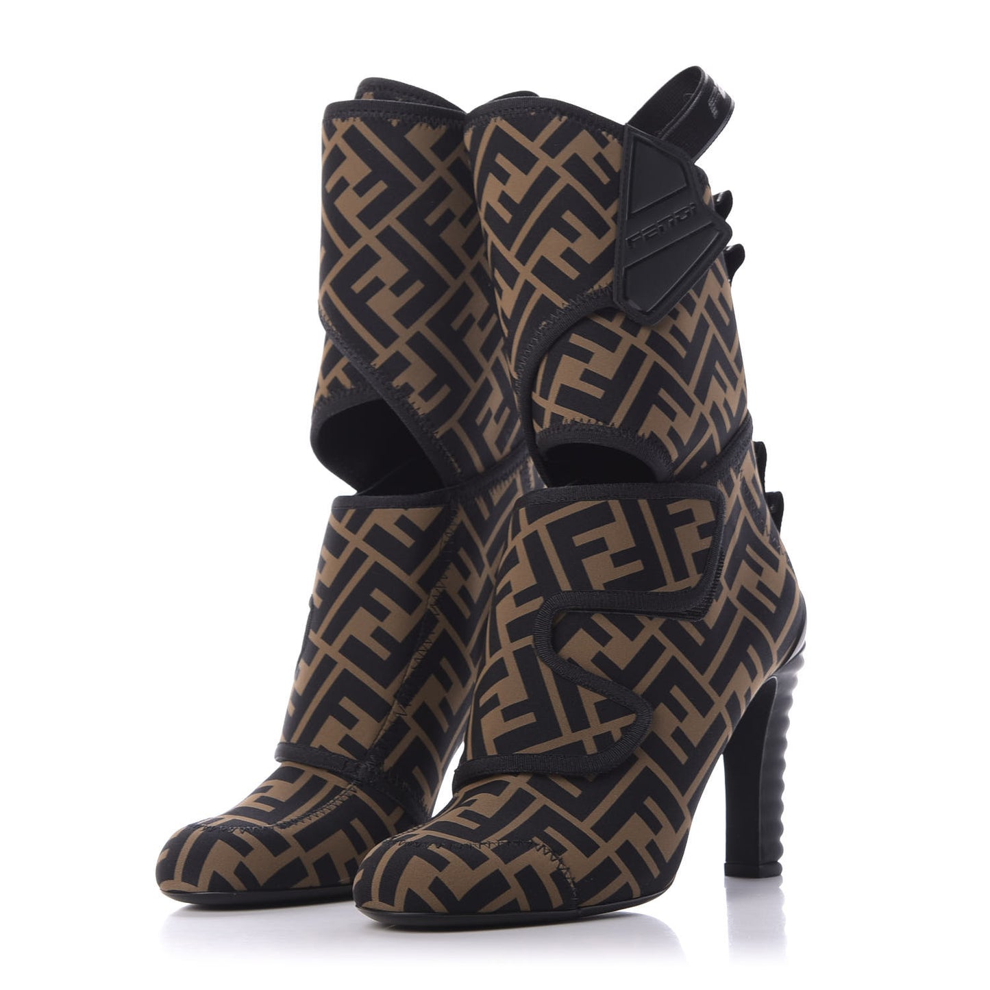 Lycra Vitello FF Logo Tape Promenade Ankle Boots 37 Tobacco Black