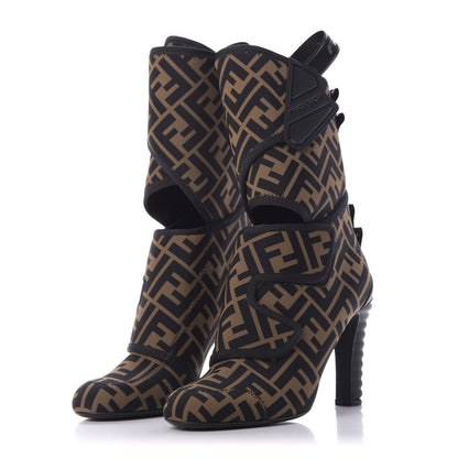 Fendi Lycra Vitello FF Logo Tape Promenade Ankle Boots 37 Tobacco Black 3 of 9