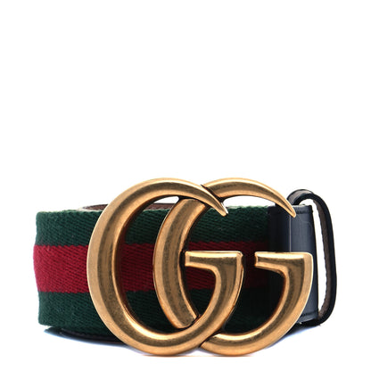 Gucci Nylon Calfskin Double G 40mm Web Belt 80 32 Green Red Black 1 of 6