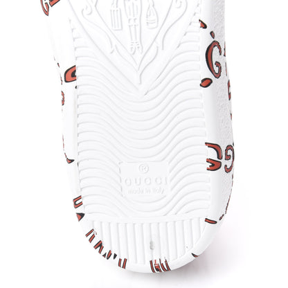 Gucci Calfskin GucciGhost Print Mens Ace Sneakers 8 White Hibiscus Red 8 of 10