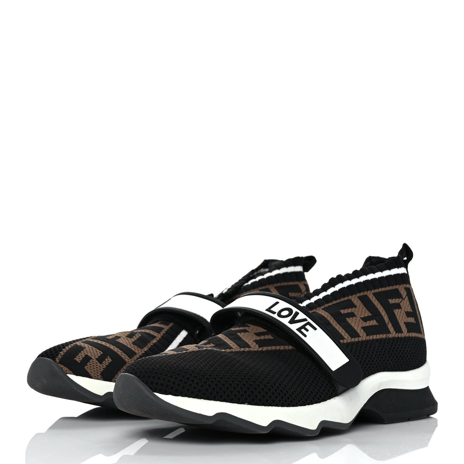Fendi Stretch Yarn FF Stiff Band Rockoko Sneakers 39 Black White Tobacco 3 of 8