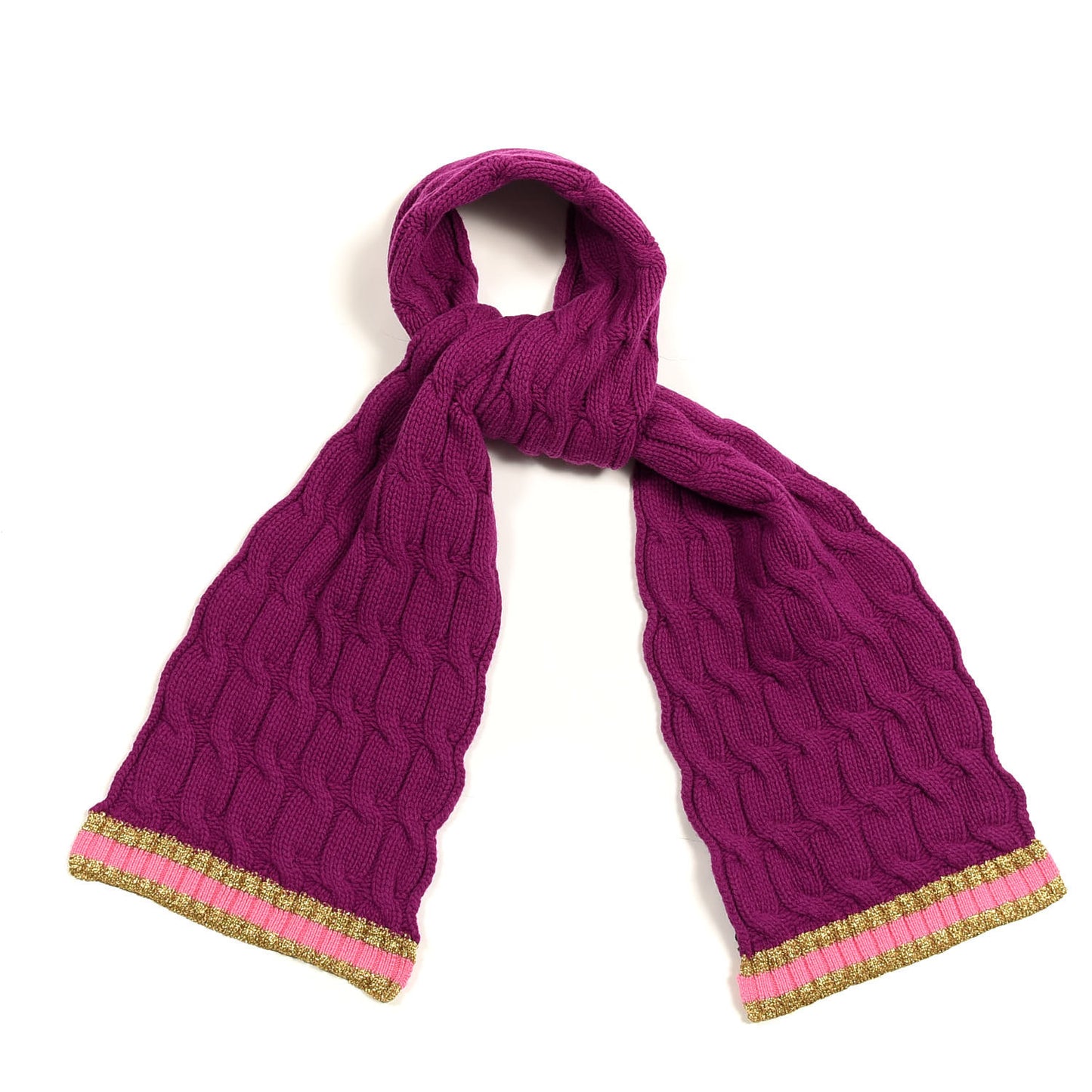 Wool Cashmere Blend Cable Knit Bonhate Long Scarf Magenta Pink