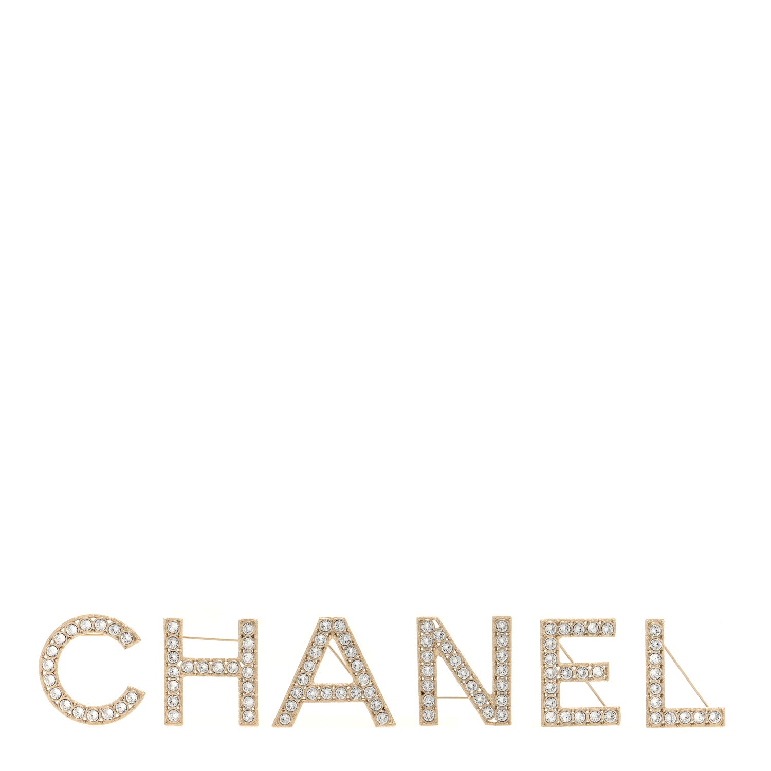 Chanel Crystal Cha-Nel Logo Brooch Set Gold 1 of 4