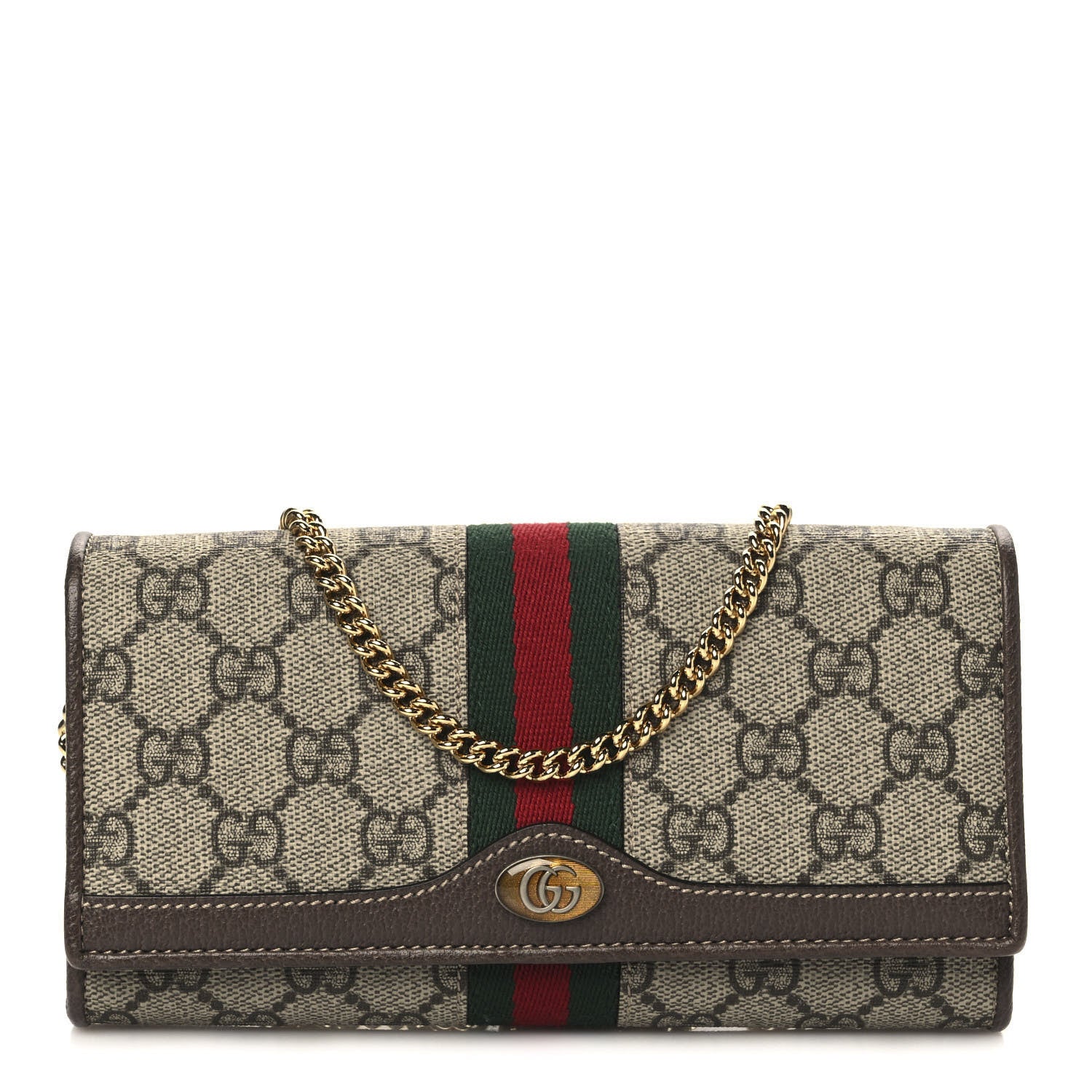 Gucci GG Supreme Monogram Web Ophidia Wallet On Chain Brown 1 of 11