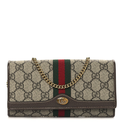 Gucci GG Supreme Monogram Web Ophidia Wallet On Chain Brown 1 of 11