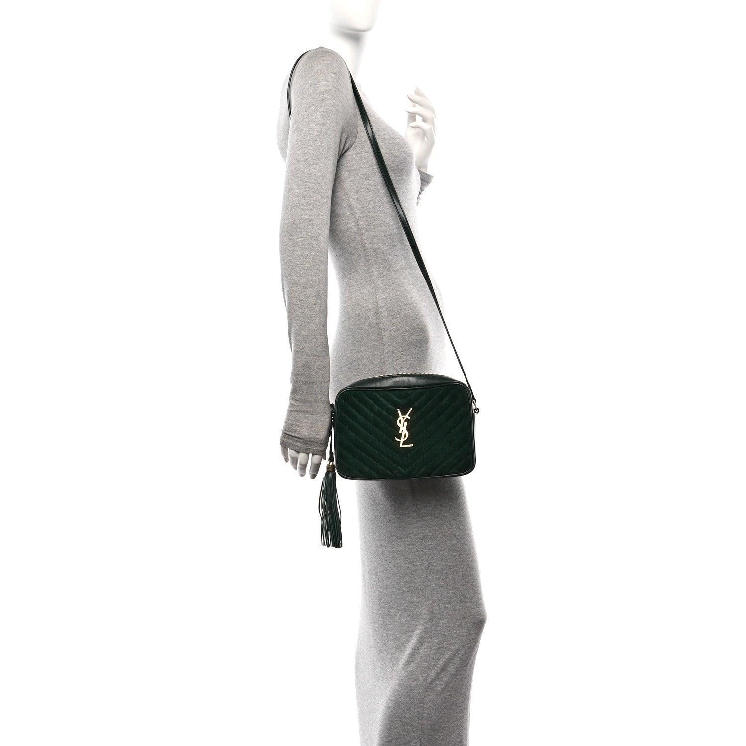 Saint Laurent Suede Calfskin Monogram Lou Camera Bag Vert Fonce 2 of 12