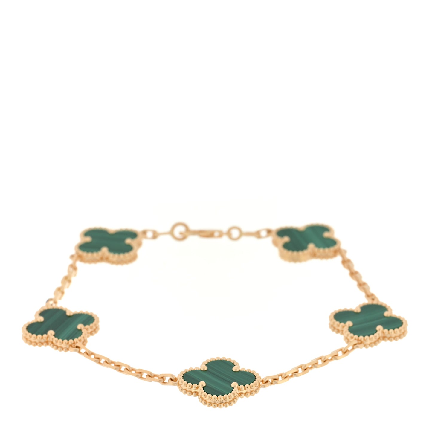 18K Yellow Gold Malachite 5 Motifs Vintage Alhambra Bracelet