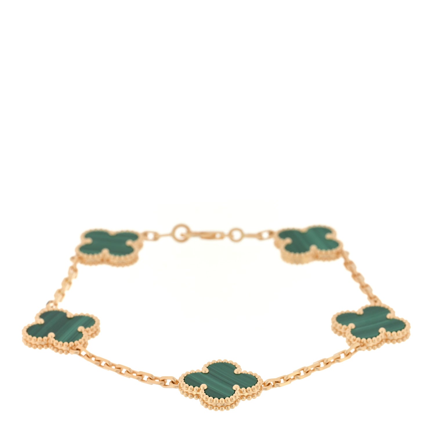 Van Cleef & Arpels 18K Yellow Gold Malachite 5 Motifs Vintage Alhambra Bracelet 1 of 4