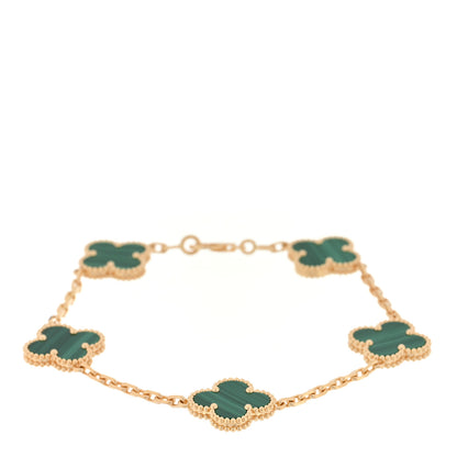 Van Cleef & Arpels 18K Yellow Gold Malachite 5 Motifs Vintage Alhambra Bracelet 1 of 4
