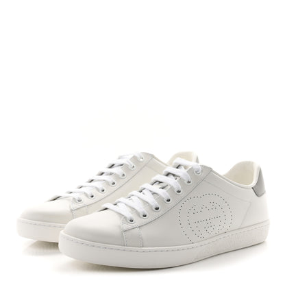 Gucci Calfskin Miro Soft Interlocking G Perforated Womens Ace Sneakers 38.5 White Grey Sky 4 of 11