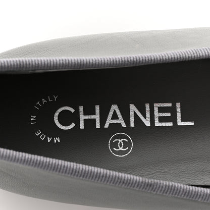 Chanel Lambskin Cap Toe CC Ballerina Flats 39.5 Grey Black 8 of 10